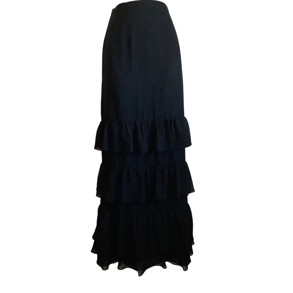 Adrianna Papell Evening Essentials Black Tiered Ruffle Maxi Skirt Womens Size 6